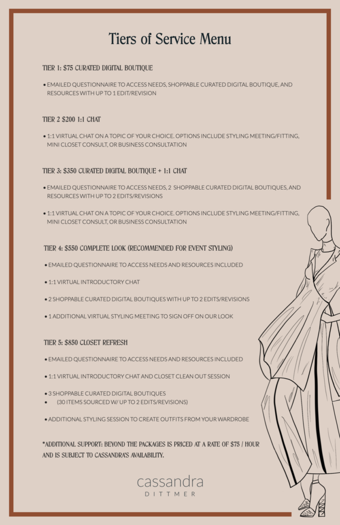 cassandra styling services menu